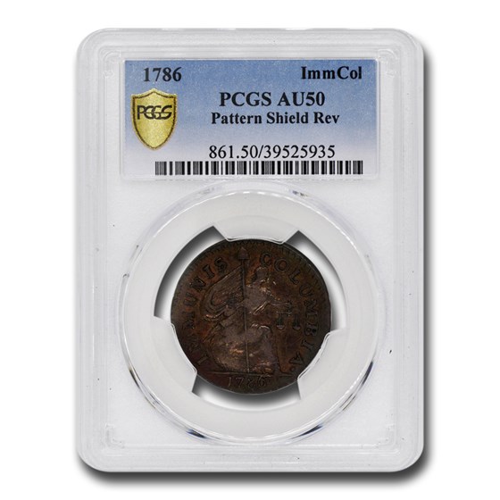 1786 Immune Columbia Copper Pattern AU-50 PCGS 1786 Immune Columbia Copper Pattern AU-50 PCGS